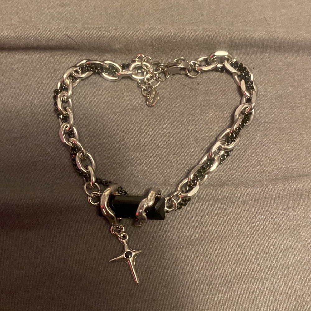 Men’s bracelet fashion retro cross simple obsidian bracelet